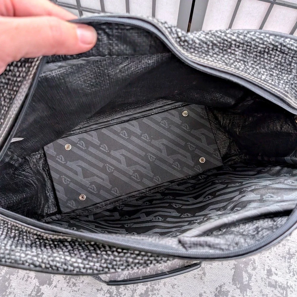 Vintage Jordache Messenger Bag Grey Black Woven Travel Laptop Bag Adjustable